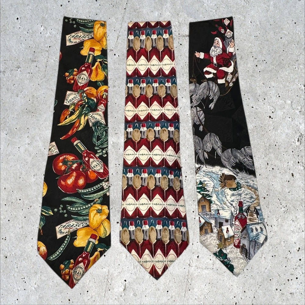 Tabasco Silk Tie Lot 3 Mens Vintage Hot Sauce Novelty Christmas Foodie‎ Made USA